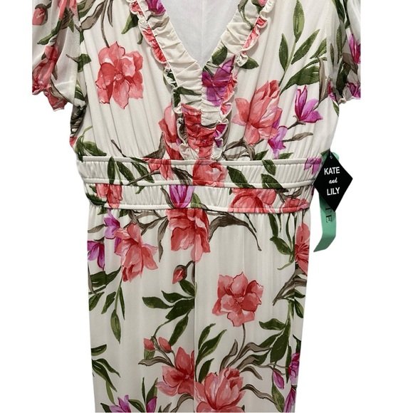 Kate and Lily Women’s V-Neck Puff Sleeve Tiered Floral Maxi Dress NWT - Picture 6 of 13